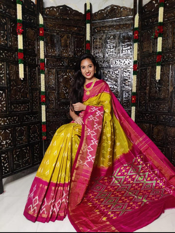 Pure Pochampally ikkat Silk Saree Brown Pink